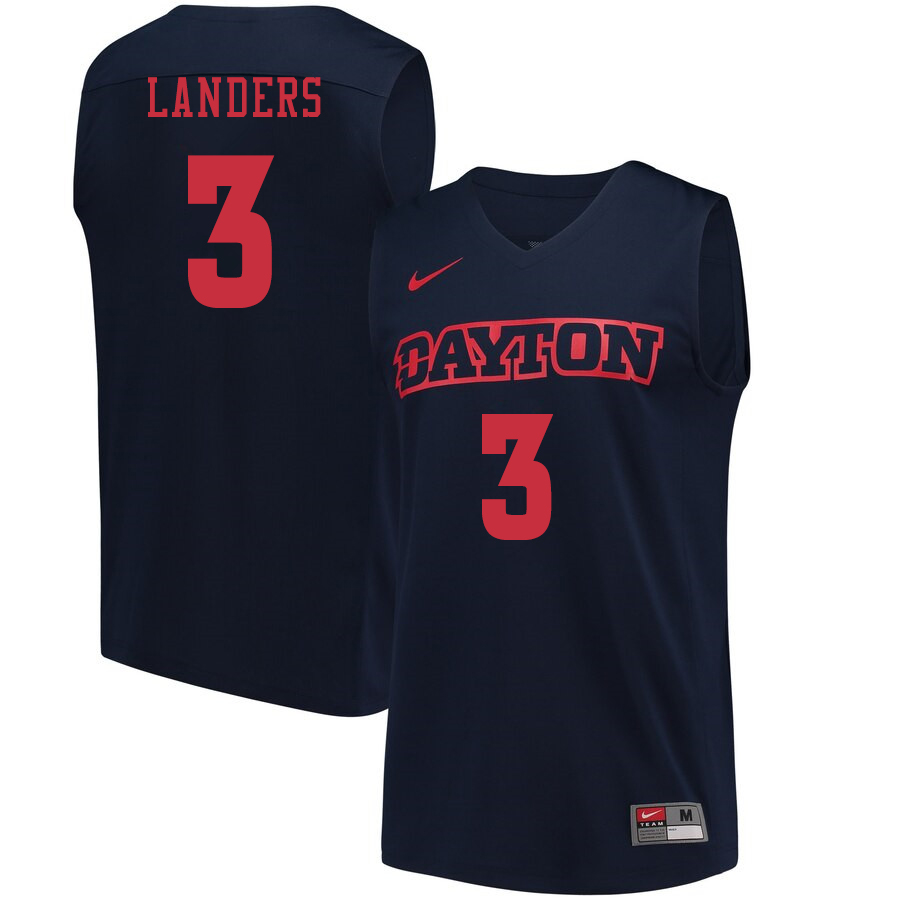 Men #3 Trey Landers Dayton Flyers College Basketball Jerseys Sale-Navy